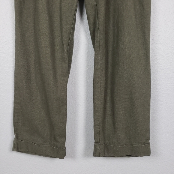 Linen Blend Cropped Paperbag Waist Olive Green Pants Sz M Goblincore Gremlincore - Picture 4 of 7